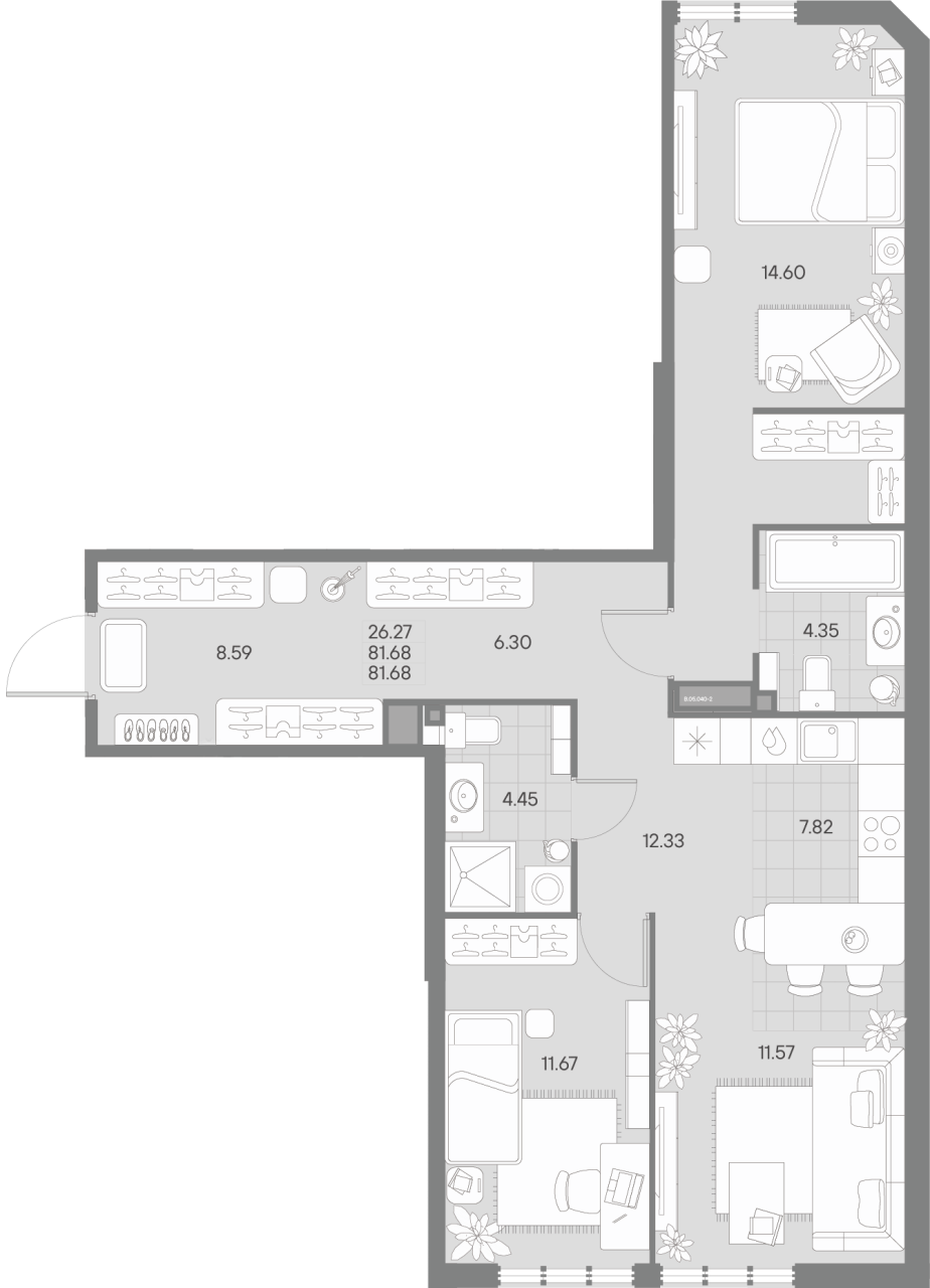 2-комнатная квартира  №40-2 в AMO: 81.68 м², этаж 5 - купить в Санкт-Петербурге