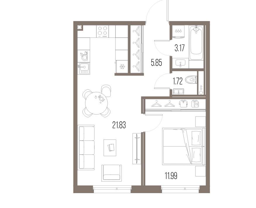 1-комнатная квартира  №112 в Legenda Васильевского: 44.56 м², этаж 2 - купить в Санкт-Петербурге