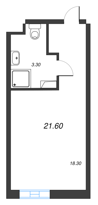 1-комнатная квартира  №1021 в VIDI: 21.7 м², этаж 10 - купить в Санкт-Петербурге