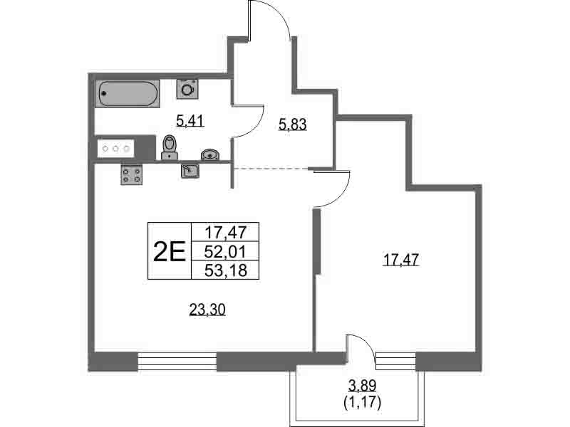 1-комнатная квартира  №7 в Talento: 51.53 м², этаж 4 - купить в Санкт-Петербурге