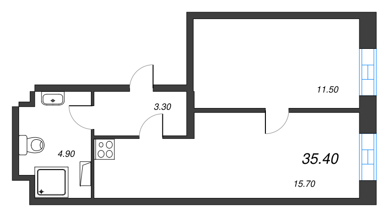 1-комнатная квартира  №1046 в VIDI: 35.7 м², этаж 10 - купить в Санкт-Петербурге