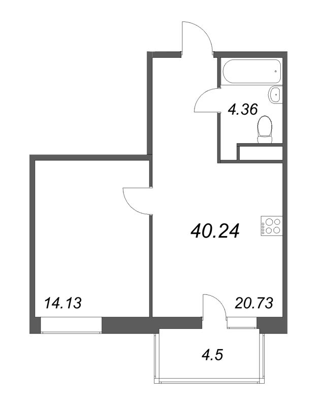 1-комнатная квартира  №3 в Talento: 39.65 м², этаж 3 - купить в Санкт-Петербурге