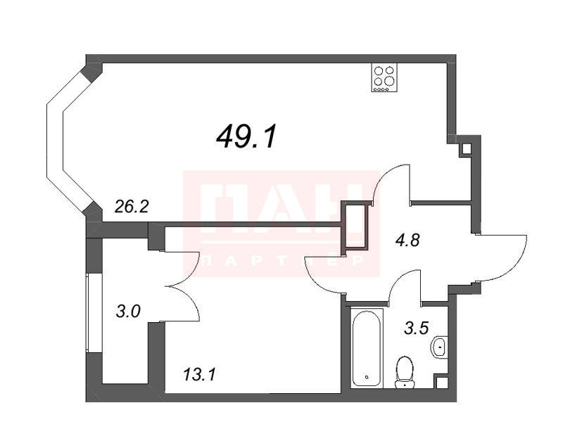 1-комнатная квартира  №123 в Цивилизация на Неве: 49 м², этаж 11 - купить в Санкт-Петербурге