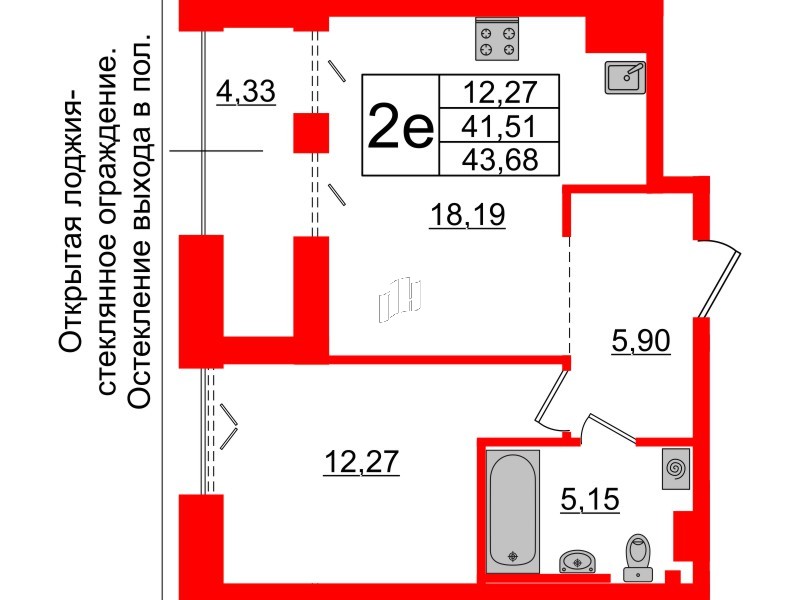 1-комнатная квартира  №519 в Imperial club: 41.51 м², этаж 6 - купить в Санкт-Петербурге