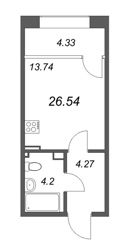 1-комнатная квартира  №495 в 17/33 Петровский остров: 27.34 м², этаж 4 - купить в Санкт-Петербурге