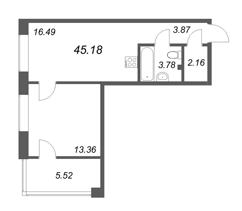 1-комнатная квартира  №126 в 17/33 Петровский остров: 47.24 м², этаж 6 - купить в Санкт-Петербурге