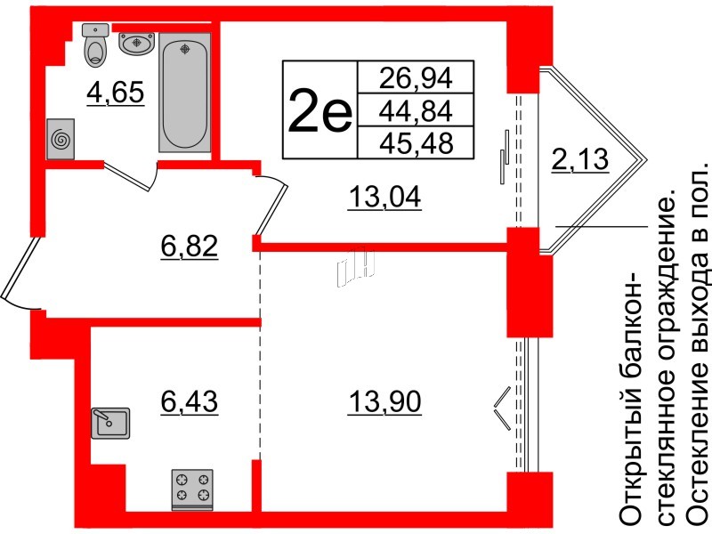 1-комнатная квартира  №267 в Imperial club: 44.84 м², этаж 6 - купить в Санкт-Петербурге