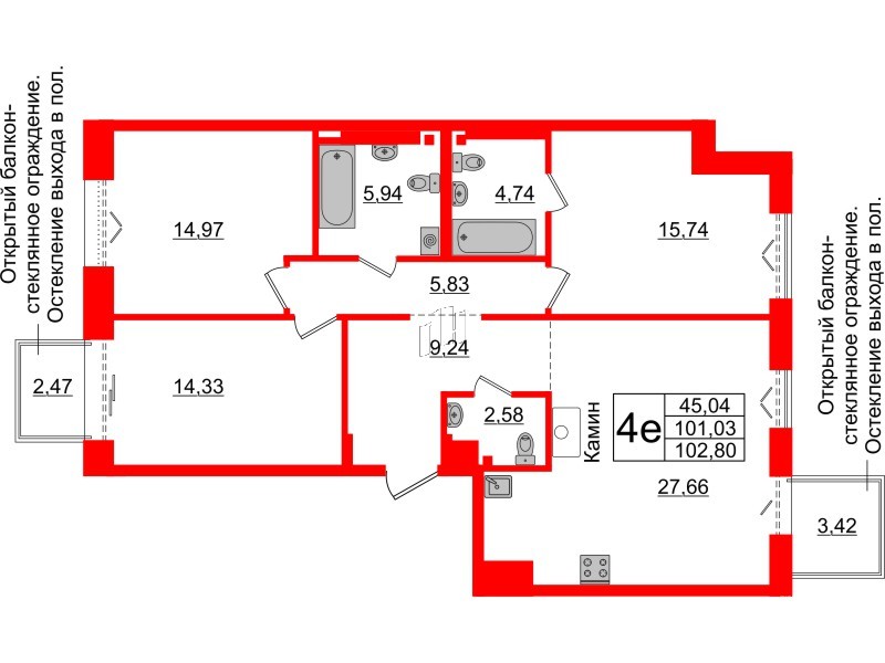 3-комнатная квартира  №650 в Imperial club: 101.03 м², этаж 7 - купить в Санкт-Петербурге