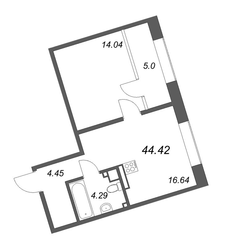 1-комнатная квартира  №561 в 17/33 Петровский остров: 45.99 м², этаж 7 - купить в Санкт-Петербурге