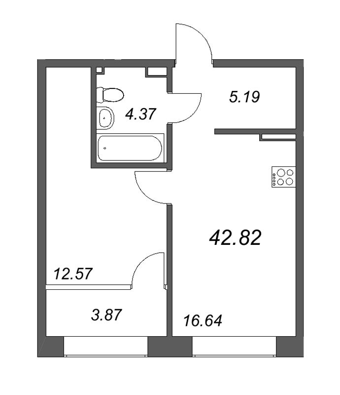 1-комнатная квартира  №513 в 17/33 Петровский остров: 44.48 м², этаж 5 - купить в Санкт-Петербурге