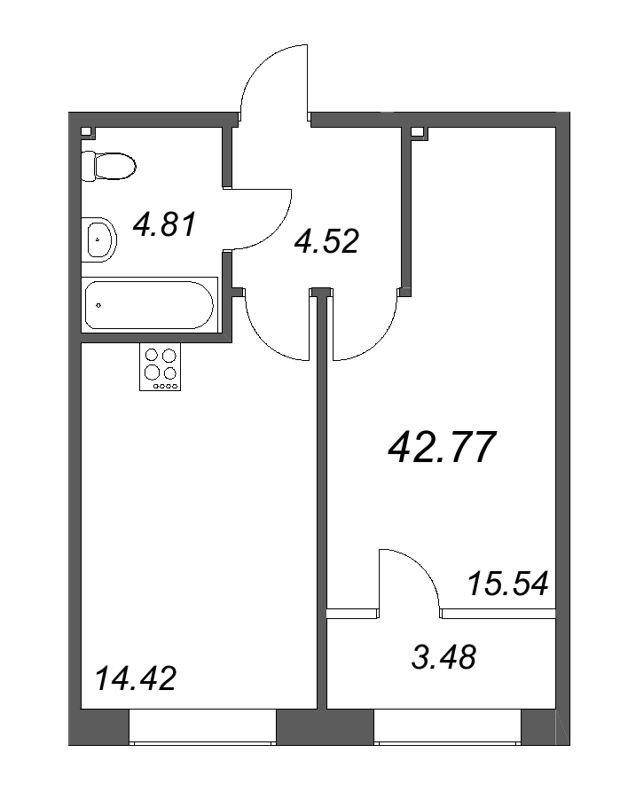 1-комнатная квартира  №247 в 17/33 Петровский остров: 44.33 м², этаж 5 - купить в Санкт-Петербурге