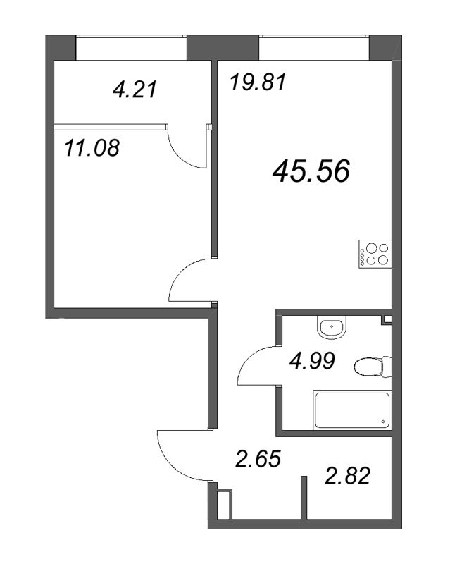 1-комнатная квартира  №593 в 17/33 Петровский остров: 46.65 м², этаж 2 - купить в Санкт-Петербурге