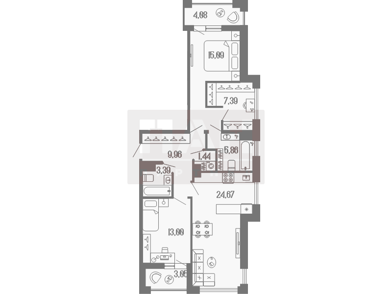 2-комнатная квартира  №60 в Коллекционный дом 1919: 84.36 м², этаж 9 - купить в Санкт-Петербурге