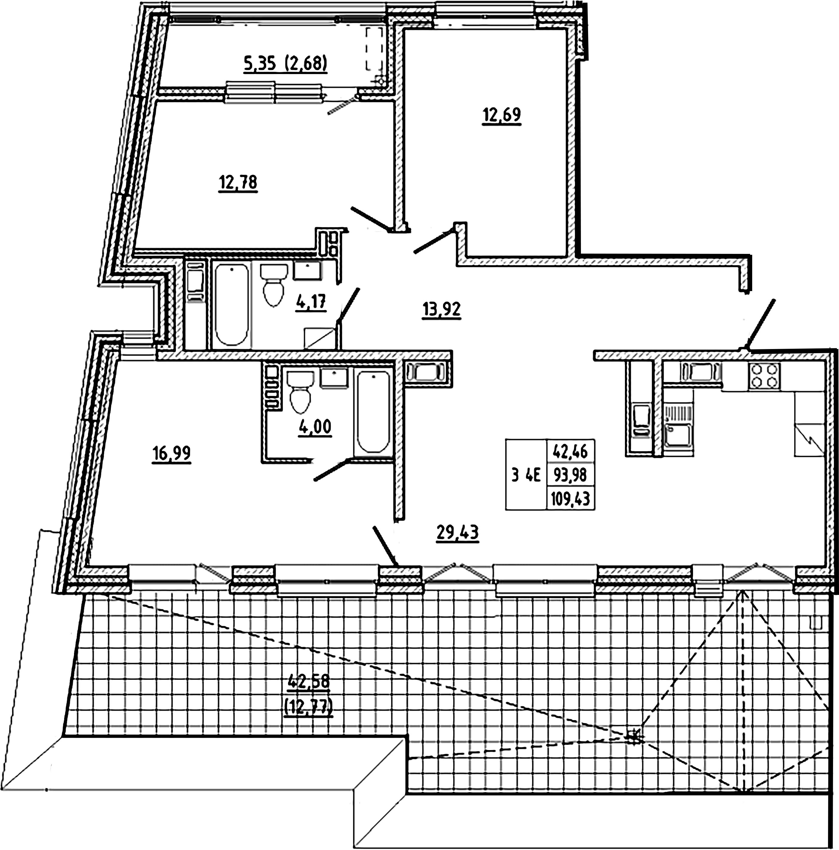 3-комнатная квартира  №117 в Клубный дом №8: 109.43 м², этаж 10 - купить в Санкт-Петербурге