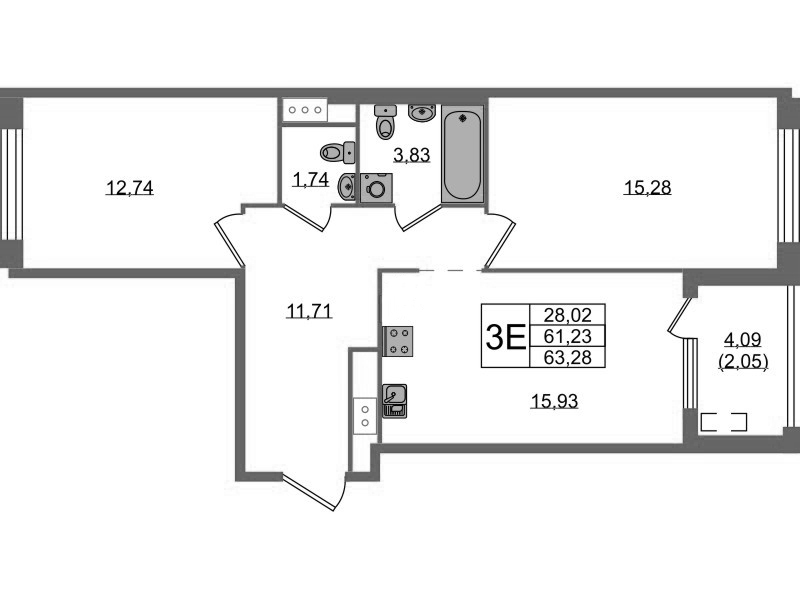 2-комнатная квартира  №120 в Клубный дом №8: 63.28 м², этаж 10 - купить в Санкт-Петербурге