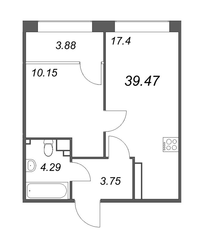 1-комнатная квартира  №403 в 17/33 Петровский остров: 40.91 м², этаж 6 - купить в Санкт-Петербурге