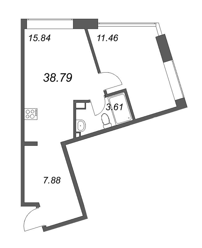 1-комнатная квартира  №218 в 17/33 Петровский остров: 38.79 м², этаж 4 - купить в Санкт-Петербурге