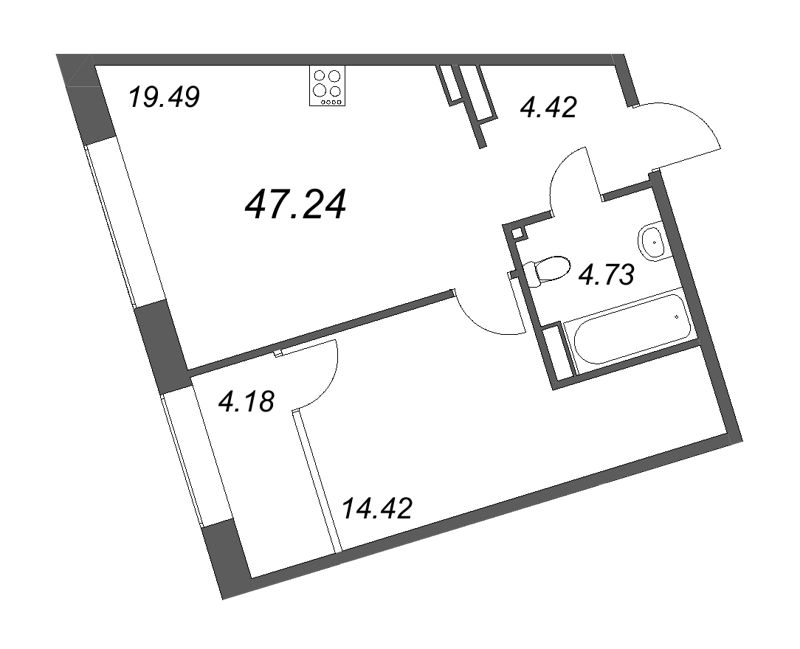 1-комнатная квартира  №744 в 17/33 Петровский остров: 48.27 м², этаж 5 - купить в Санкт-Петербурге