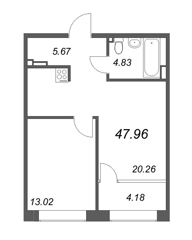 1-комнатная квартира  №629 в 17/33 Петровский остров: 49.02 м², этаж 4 - купить в Санкт-Петербурге