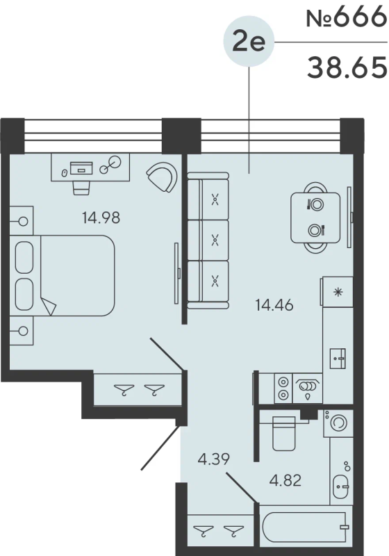 1-комнатная квартира  №666 в Притяжение: 38.65 м², этаж 3 - купить в Санкт-Петербурге