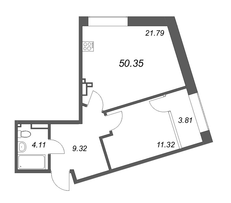 1-комнатная квартира  №541 в 17/33 Петровский остров: 52.23 м², этаж 6 - купить в Санкт-Петербурге