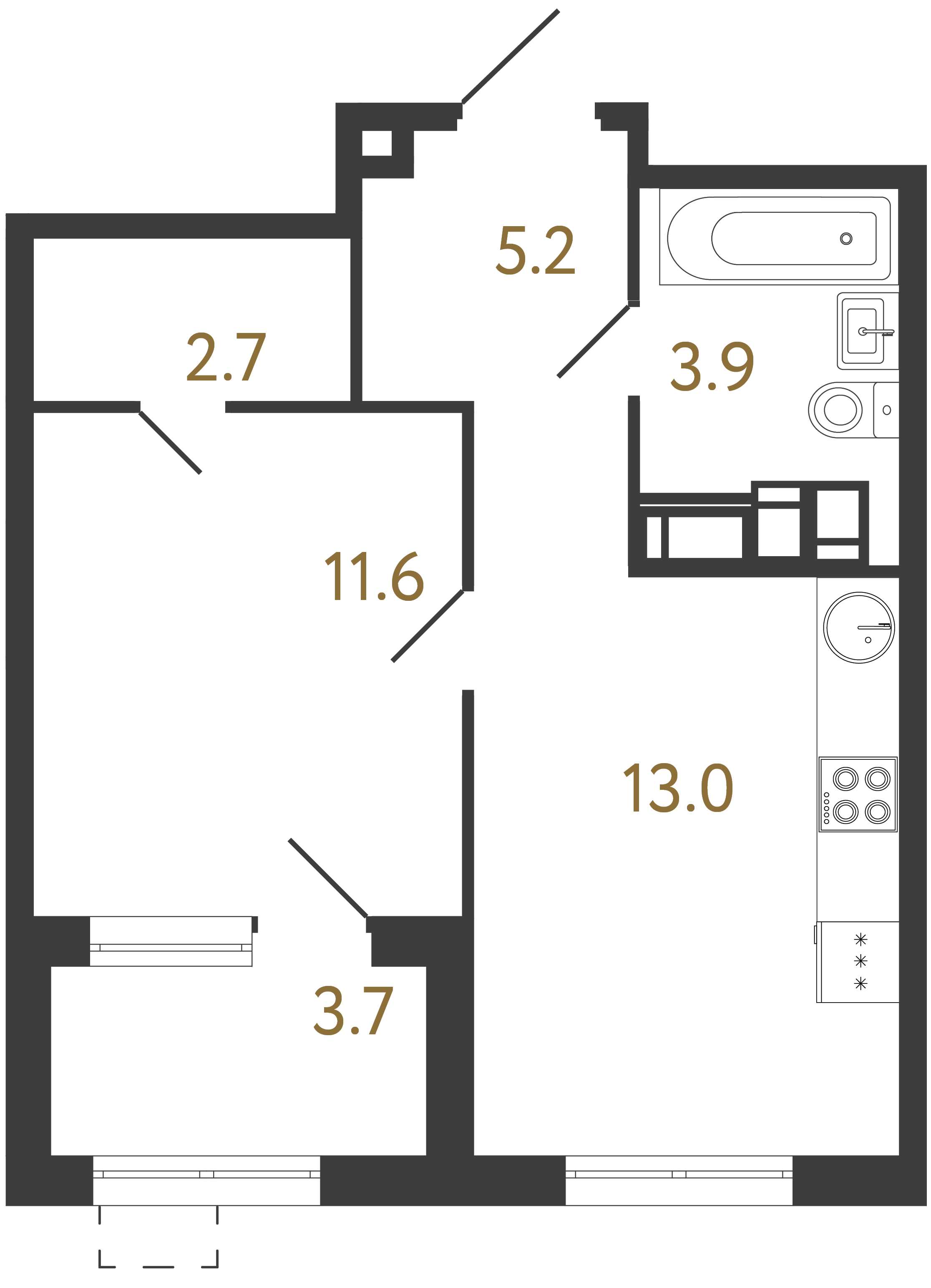 1-комнатная квартира  №68 в Струны: 36.4 м², этаж 10 - купить в Санкт-Петербурге