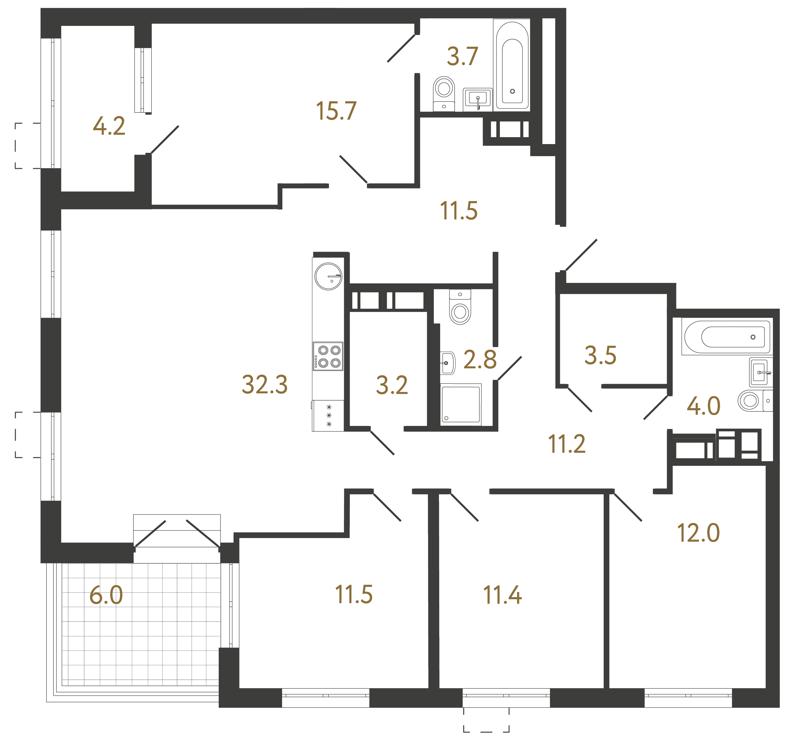 4-комнатная квартира  №563 в Струны I: 122.8 м², этаж 22 - купить в Санкт-Петербурге