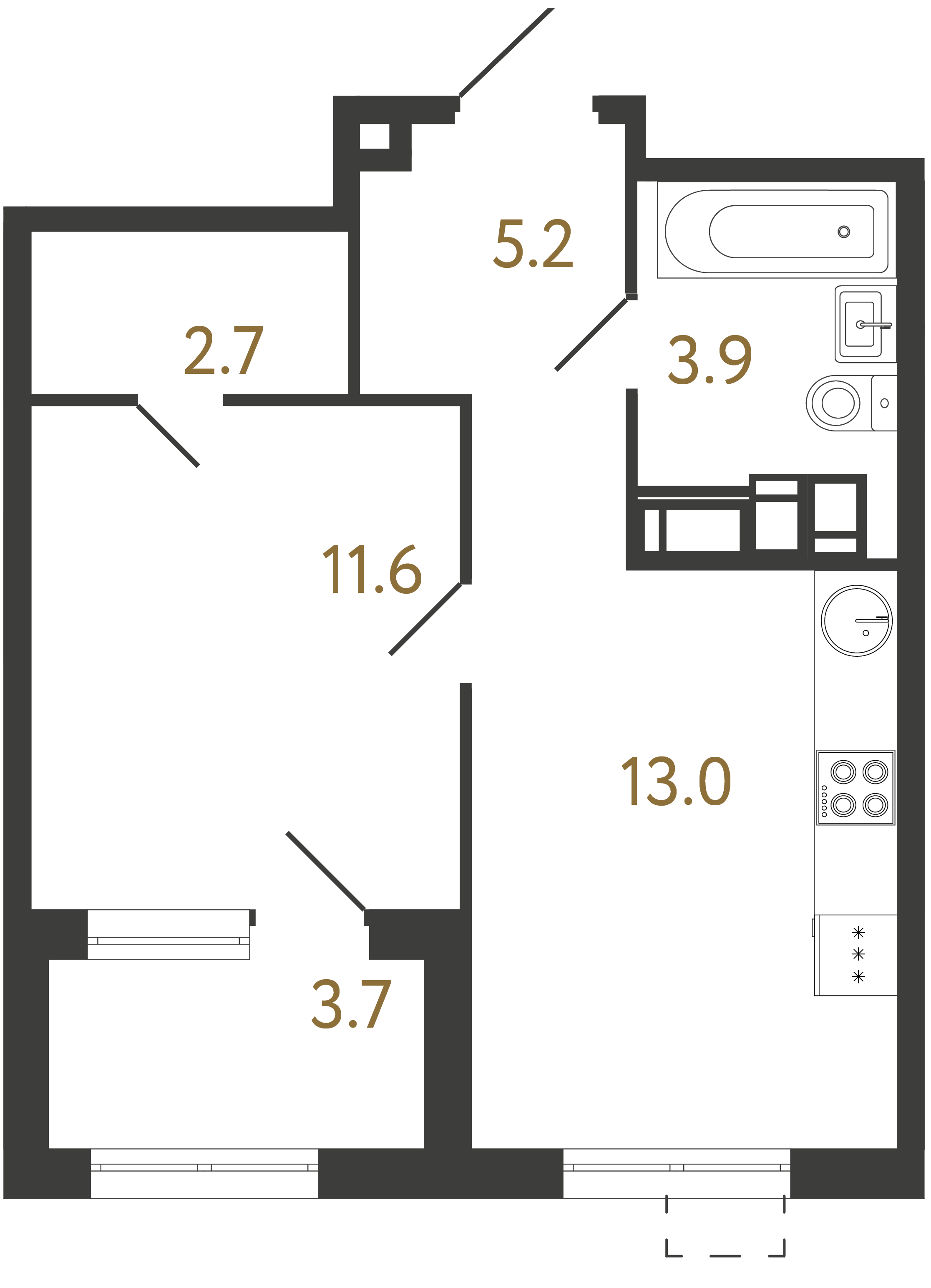 1-комнатная квартира  №108 в Струны: 36.4 м², этаж 15 - купить в Санкт-Петербурге