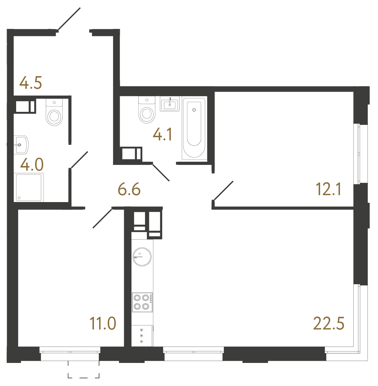 2-комнатная квартира №1 в: Струны: 64.8 м²; этаж: 15 - купить в Санкт-Петербурге