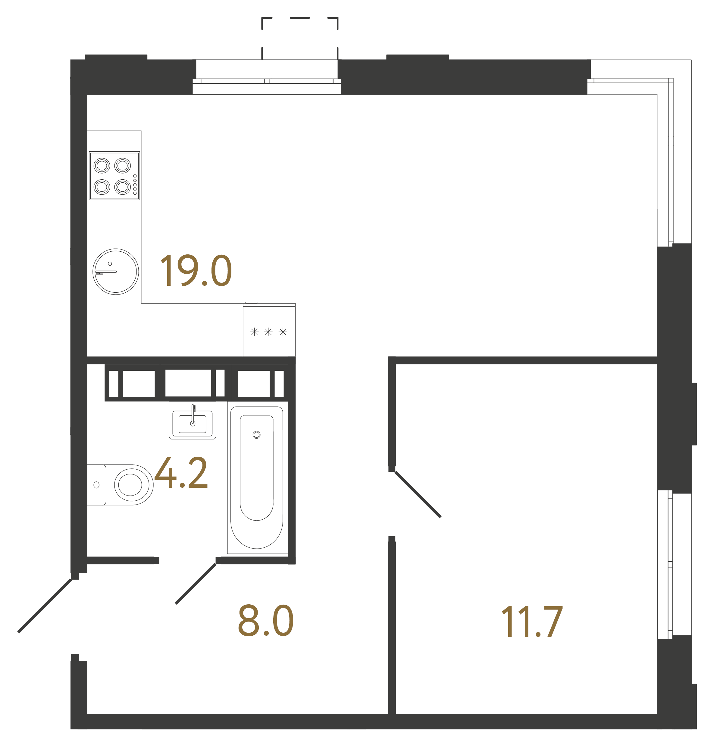 1-комнатная квартира  №1116 в Svetlana Park: 42.9 м², этаж 20 - купить в Санкт-Петербурге