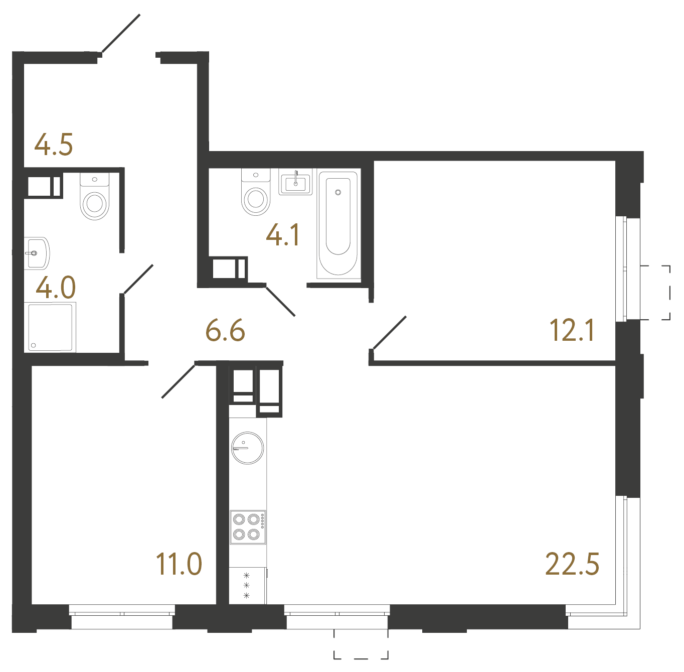 2-комнатная квартира №1 в: Струны: 64.8 м²; этаж: 16 - купить в Санкт-Петербурге