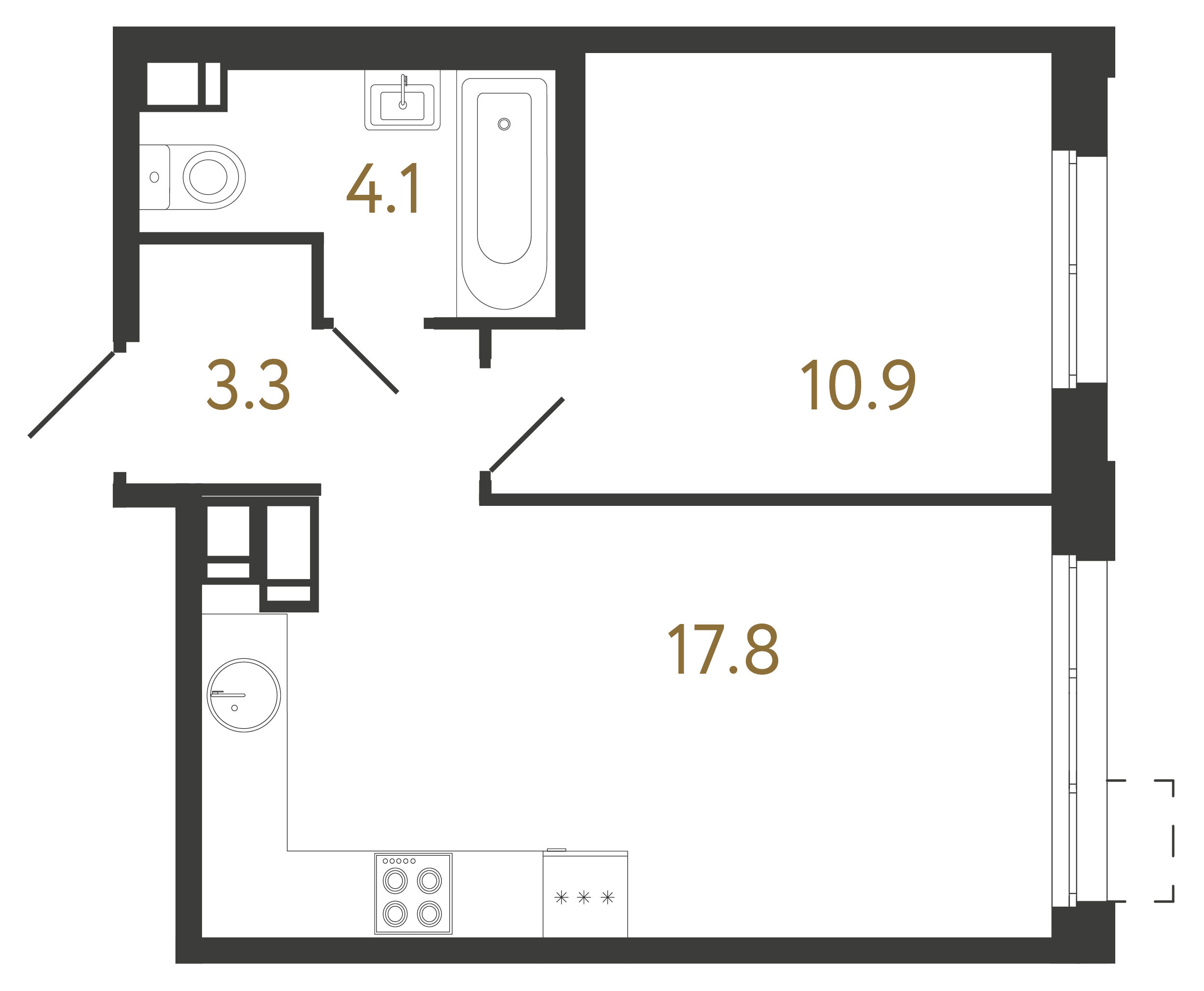 1-комнатная квартира  №1110 в Svetlana Park: 36.1 м², этаж 19 - купить в Санкт-Петербурге