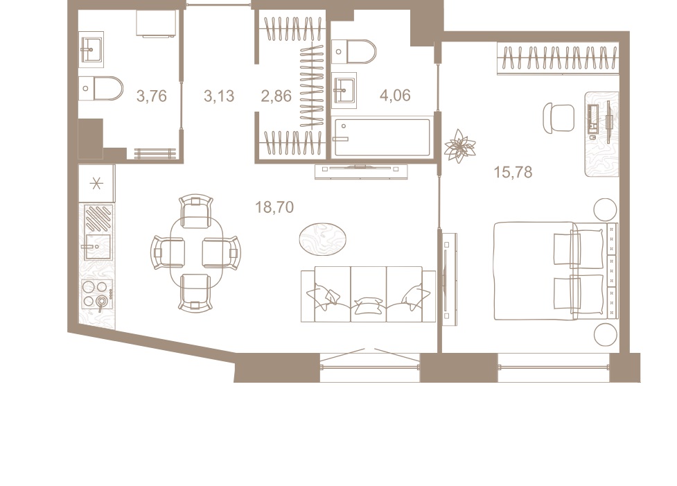 1-комнатная квартира  №352 в Северная корона Residence: 48.2 м², этаж 7 - купить в Санкт-Петербурге