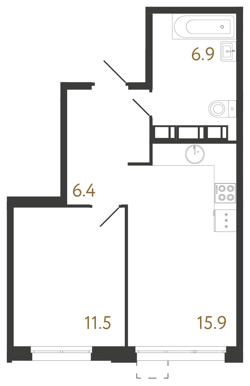 1-комнатная квартира №1 в: Струны: 40.7 м²; этаж: 14 - купить в Санкт-Петербурге