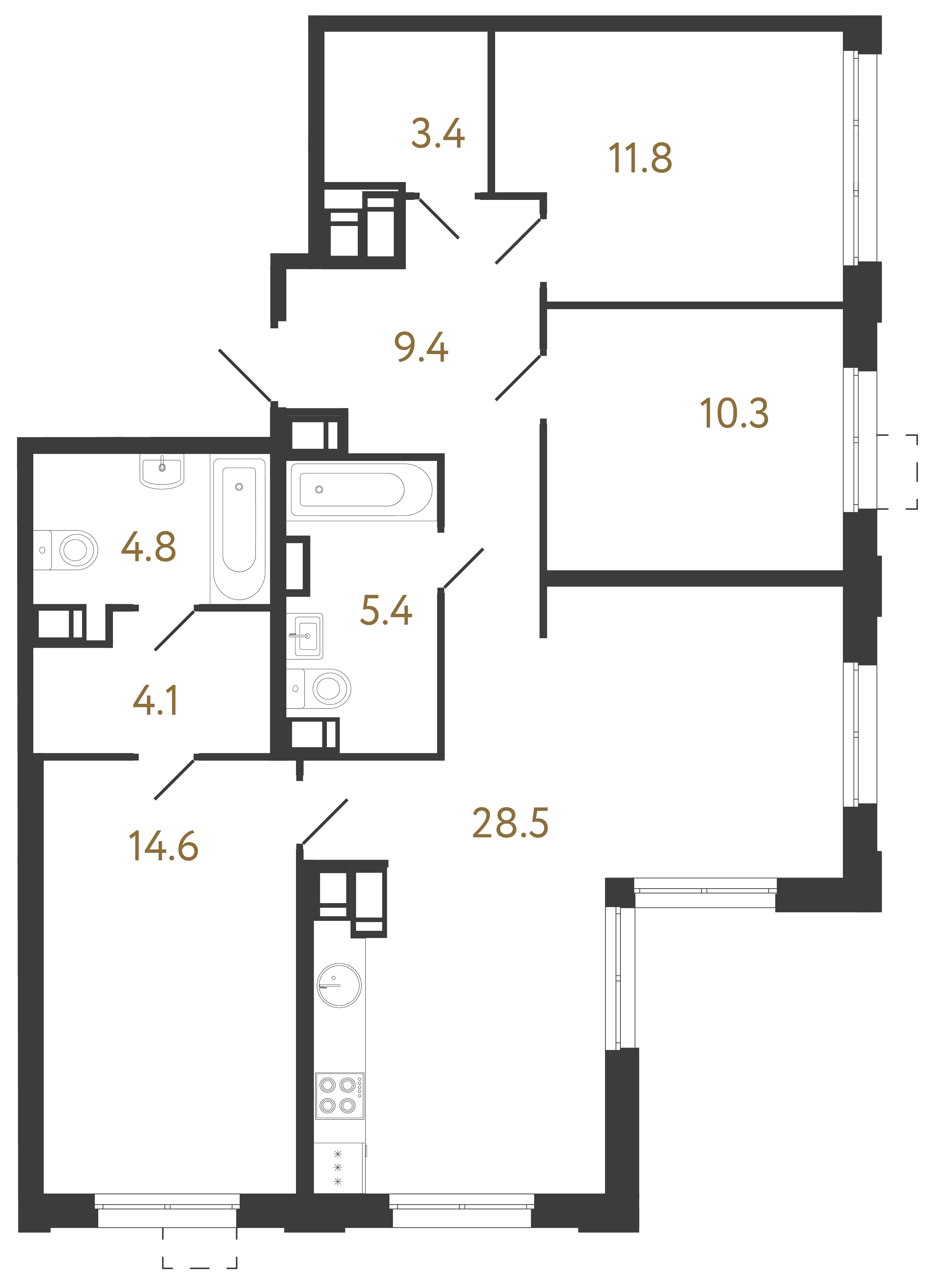 3-комнатная квартира, 92.3 м²; этаж: 23 - купить в Санкт-Петербурге