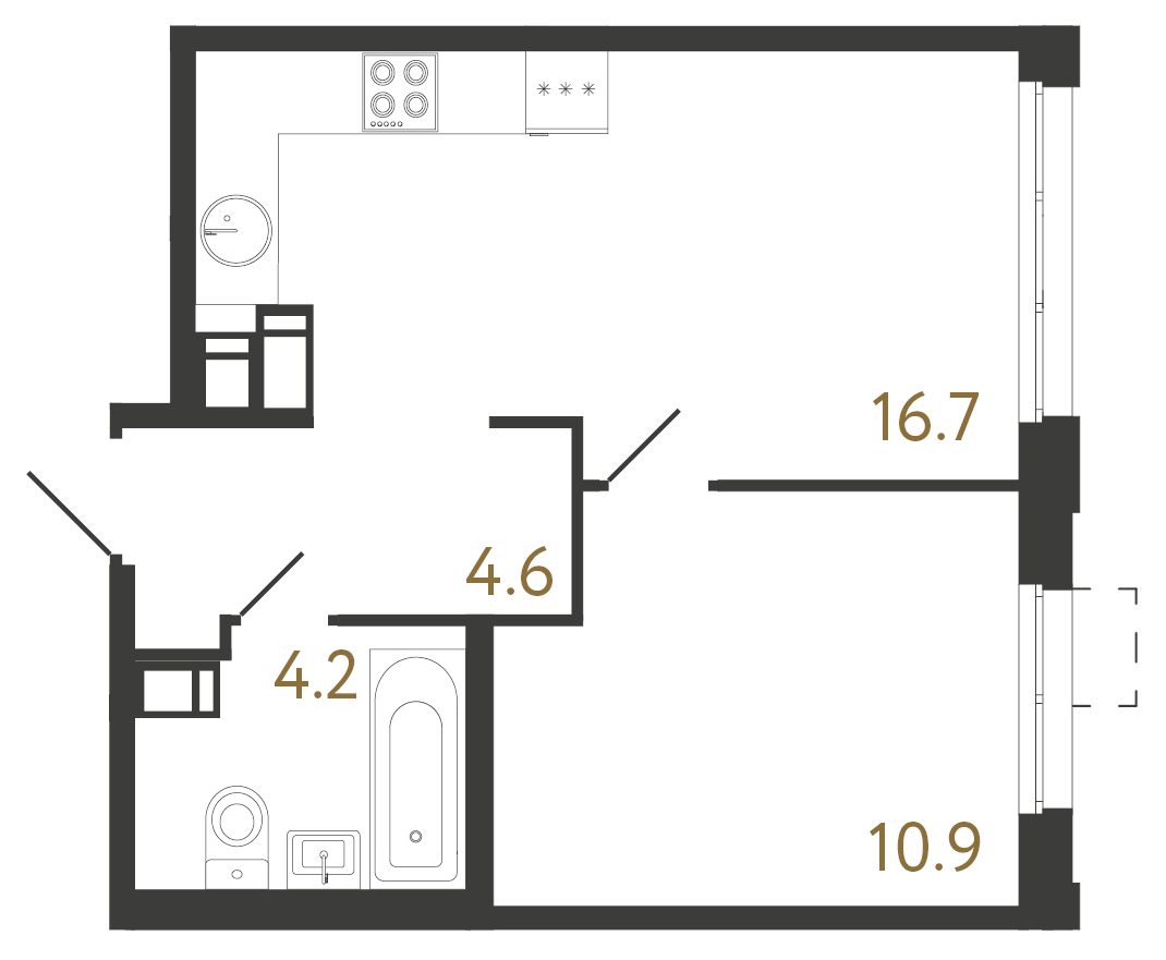 1-комнатная квартира №1 в: Струны: 36.4 м²; этаж: 13 - купить в Санкт-Петербурге