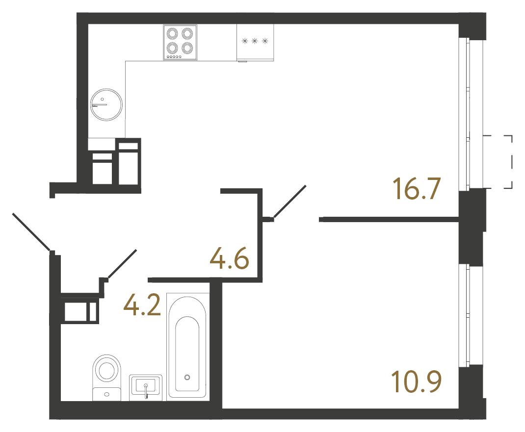 1-комнатная квартира №1 в: Струны: 36.4 м²; этаж: 14 - купить в Санкт-Петербурге