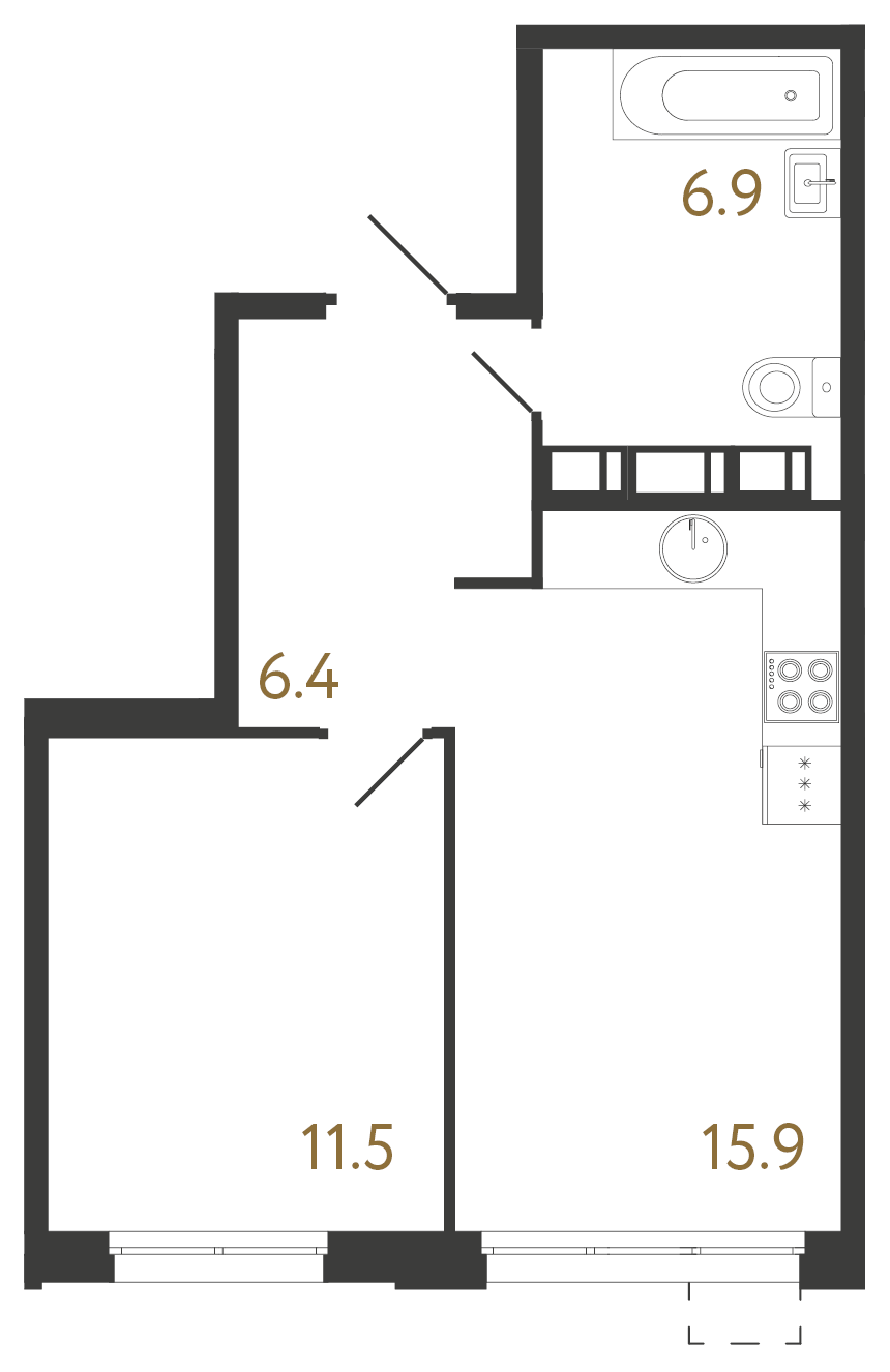 1-комнатная квартира №1 в: Струны: 40.7 м²; этаж: 16 - купить в Санкт-Петербурге