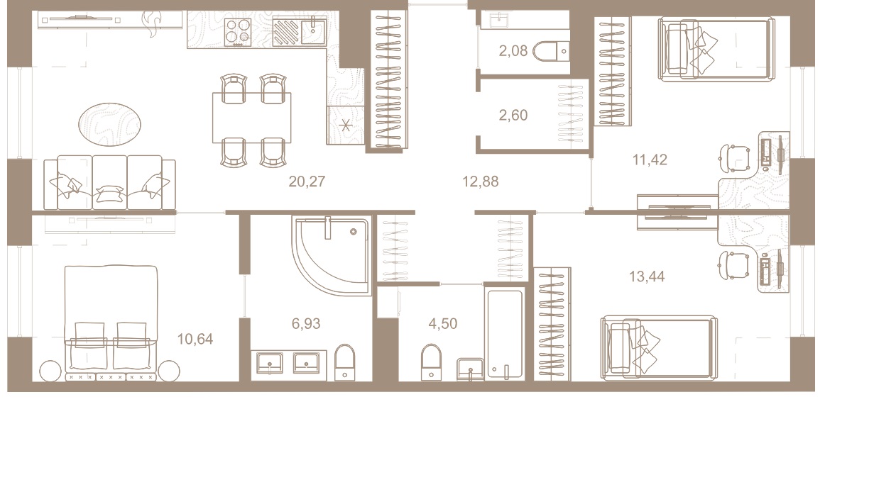 3-комнатная квартира  №119 в Северная корона Residence: 85.9 м², этаж 7 - купить в Санкт-Петербурге