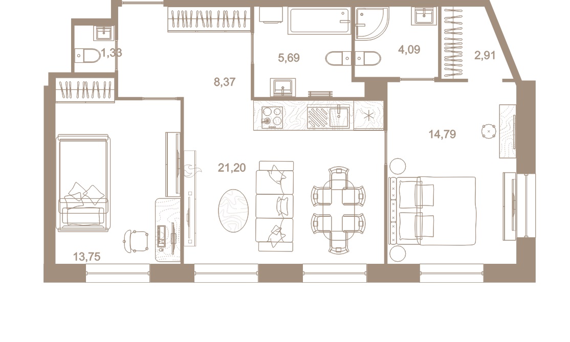 2-комнатная квартира  №203 в Северная корона Residence: 73.2 м², этаж 8 - купить в Санкт-Петербурге