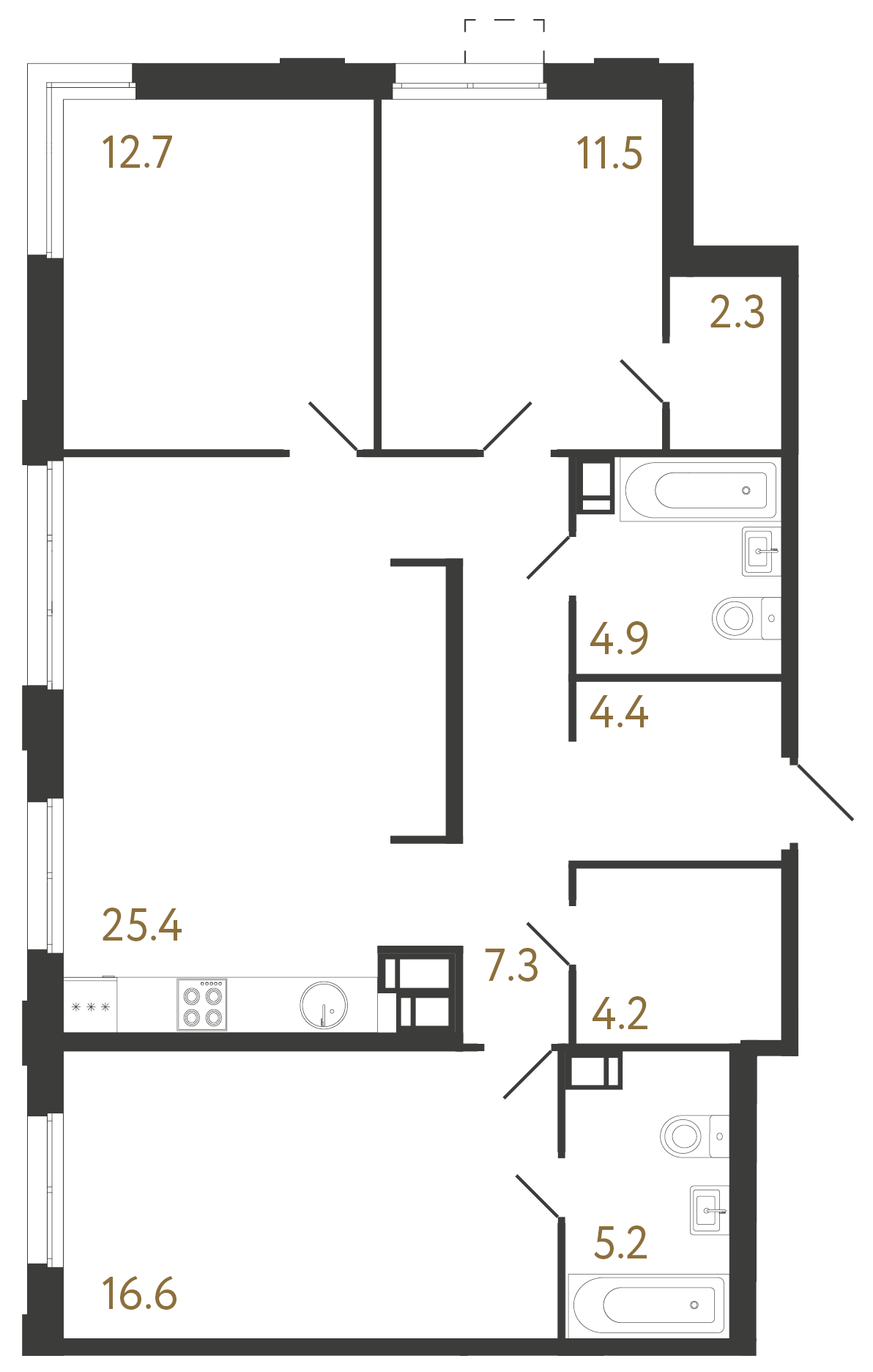3-комнатная квартира  №1108 в Svetlana Park: 94.5 м², этаж 18 - купить в Санкт-Петербурге
