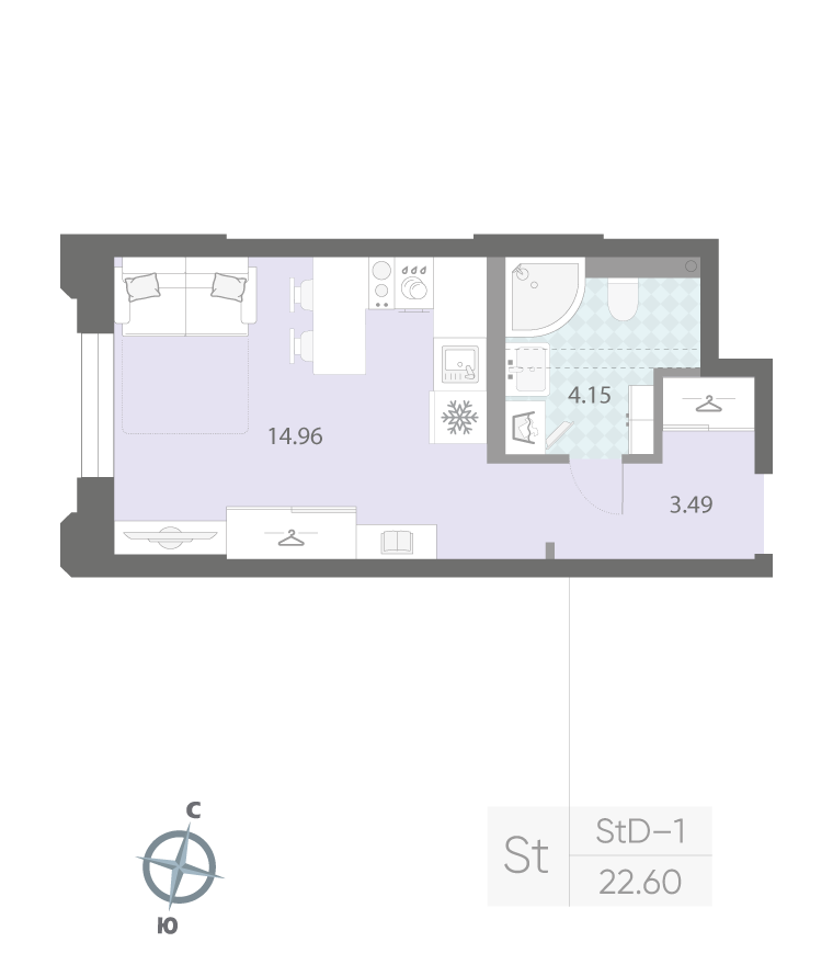 1-комнатная квартира  №168 в Цивилизация на Неве: 22.6 м², этаж 2 - купить в Санкт-Петербурге