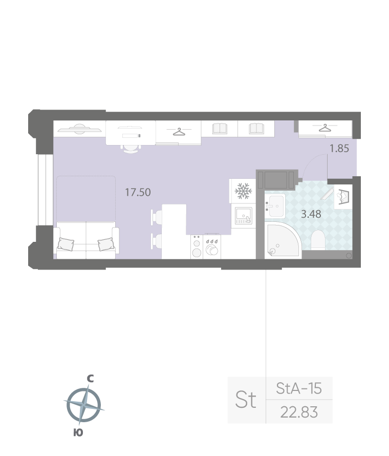 1-комнатная квартира  №209 в Цивилизация на Неве: 22.83 м², этаж 4 - купить в Санкт-Петербурге