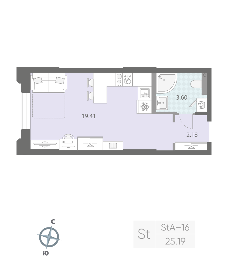 1-комнатная квартира  №308 в Alter: 25.19 м², этаж 2 - купить в Санкт-Петербурге