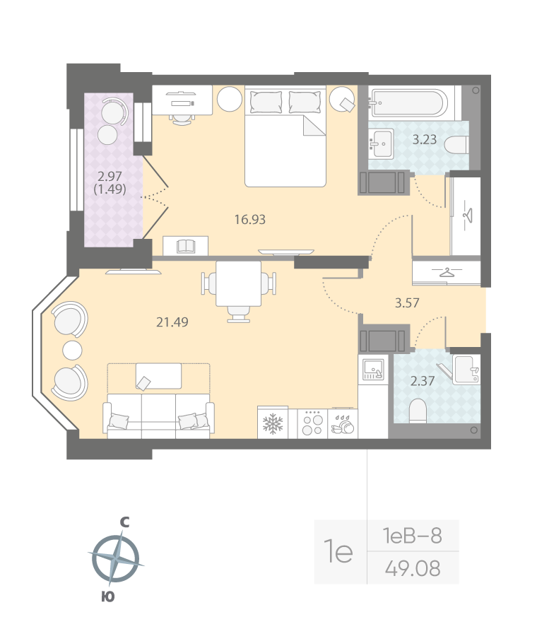 1-комнатная квартира, 49.08 м²; этаж: 10 - купить в Санкт-Петербурге