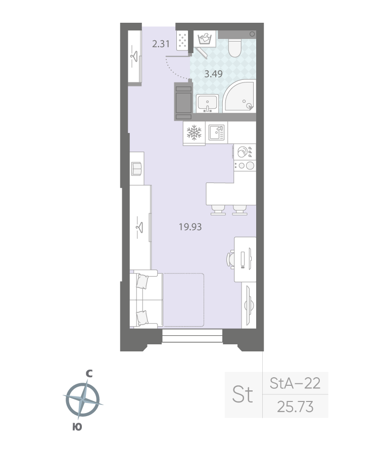 1-комнатная квартира  №340 в Цивилизация на Неве: 25.73 м², этаж 4 - купить в Санкт-Петербурге