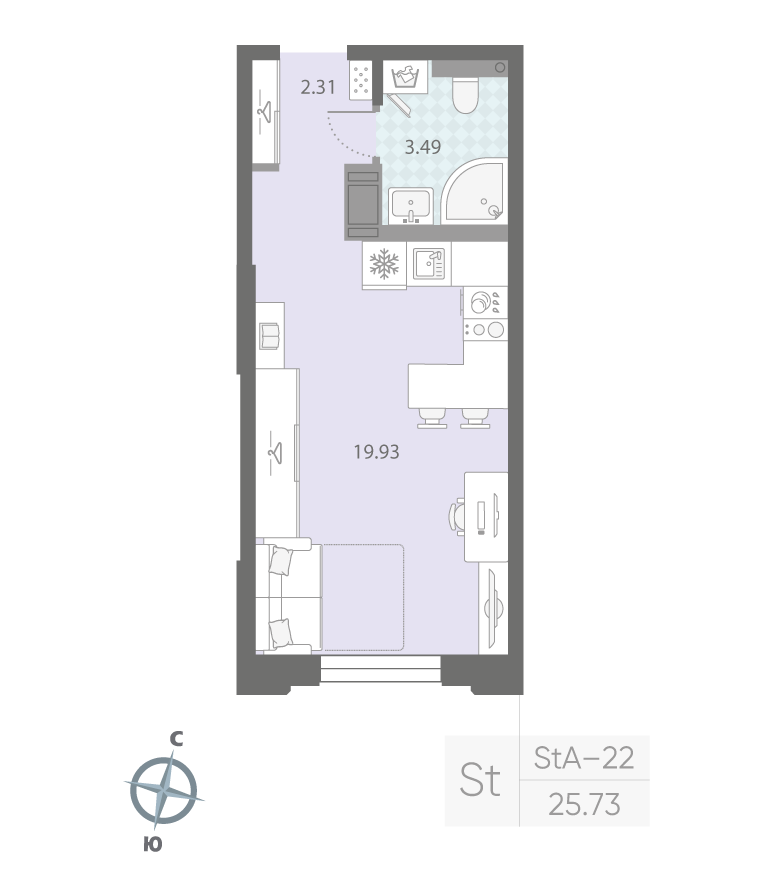 1-комнатная квартира  №328 в Цивилизация на Неве: 25.73 м², этаж 3 - купить в Санкт-Петербурге