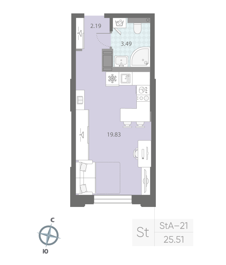 1-комнатная квартира  №327 в Цивилизация на Неве: 25.51 м², этаж 3 - купить в Санкт-Петербурге