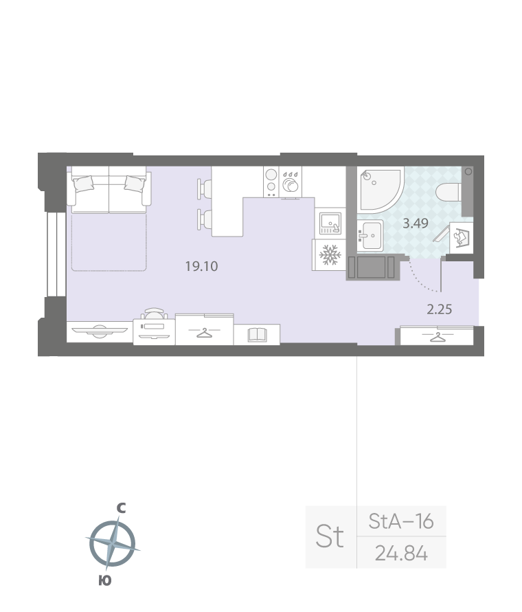 1-комнатная квартира  №320 в Цивилизация на Неве: 24.84 м², этаж 3 - купить в Санкт-Петербурге