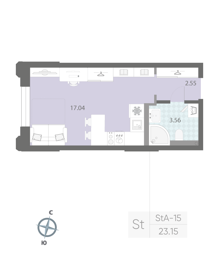 1-комнатная квартира  №177 в Цивилизация на Неве: 23.15 м², этаж 2 - купить в Санкт-Петербурге